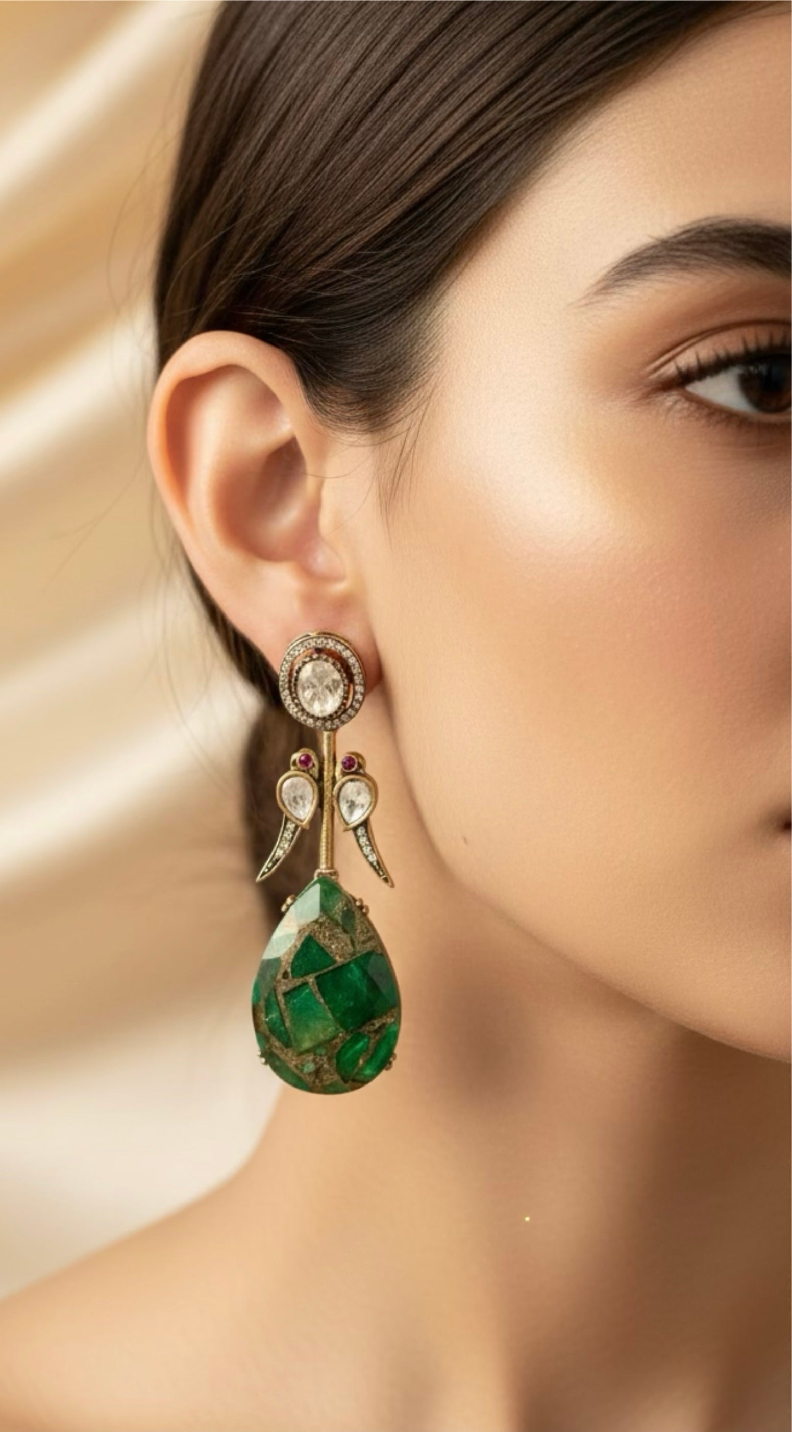Green marble pattern earrings
