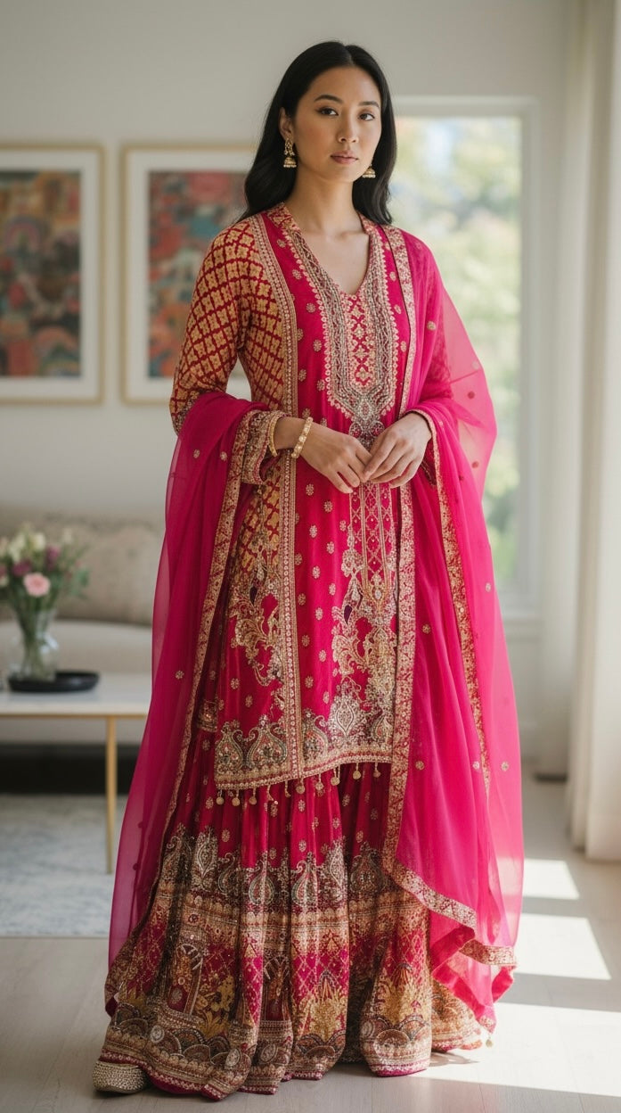Fuchsia printed garara suit