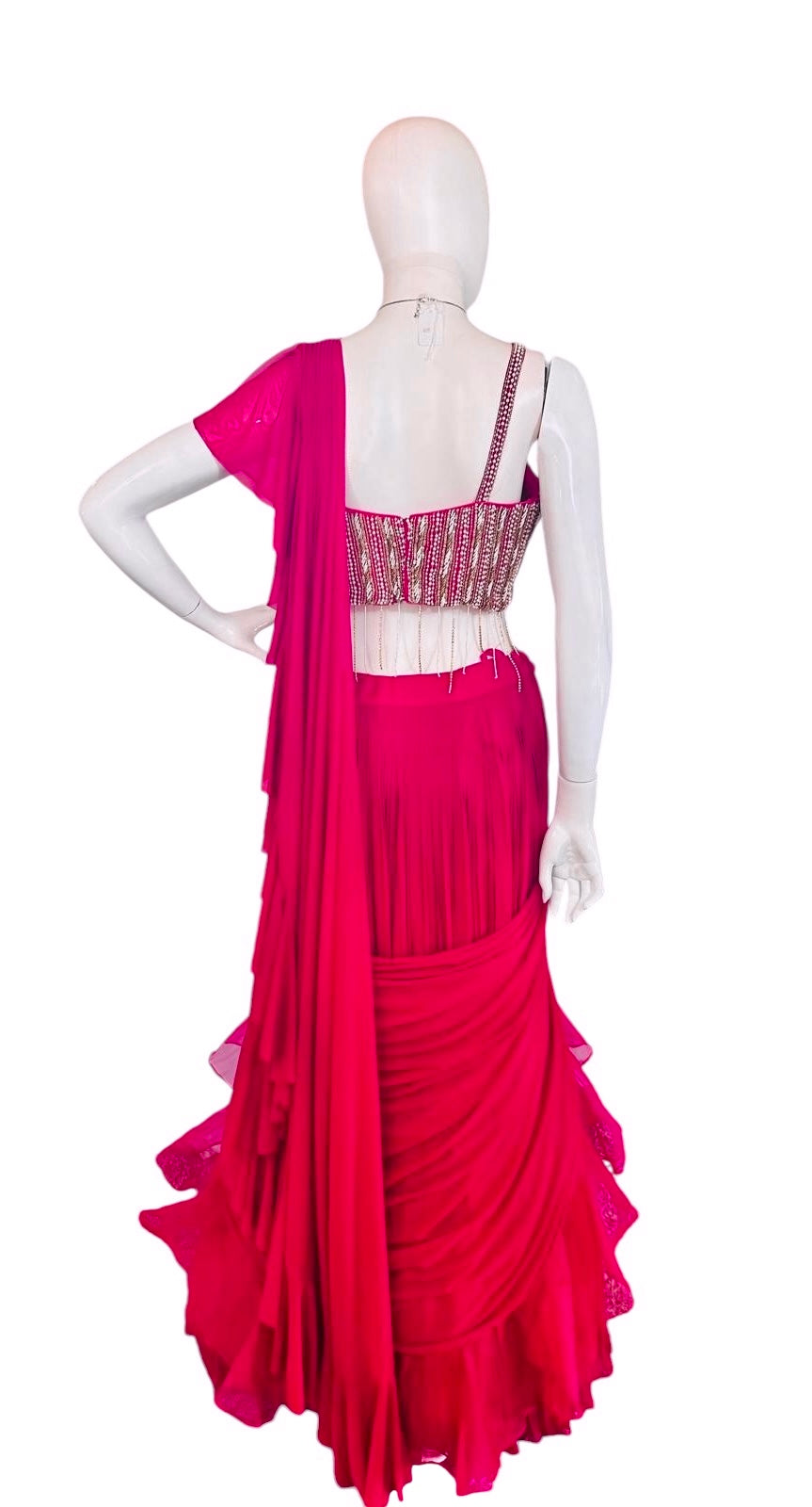 Pinkish red lehenga saree