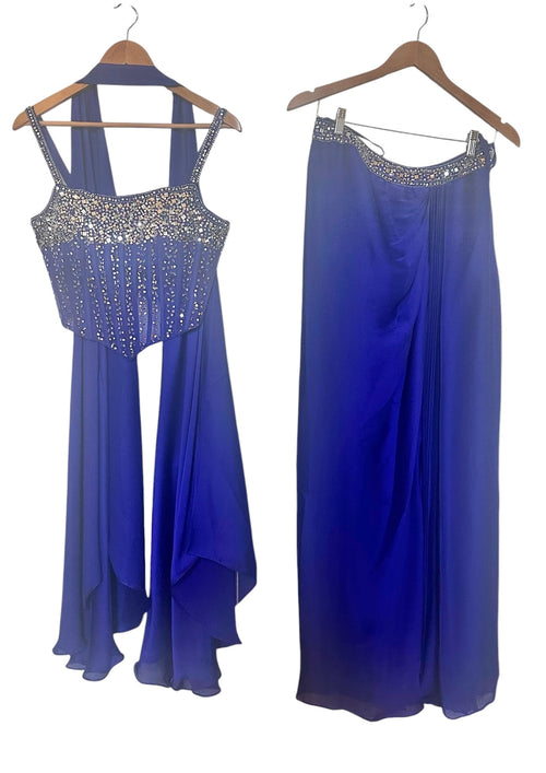 Electric blue dhoti skirt set