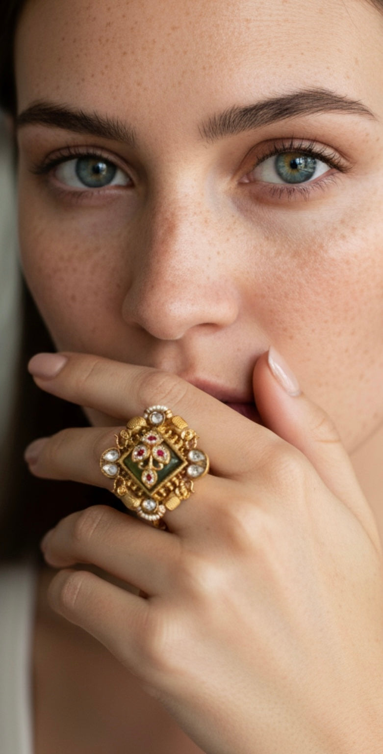 Mint green n ruby ring