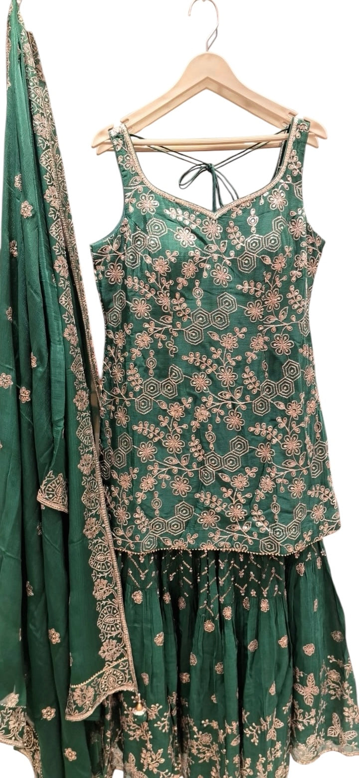 Green sequins Sharara set