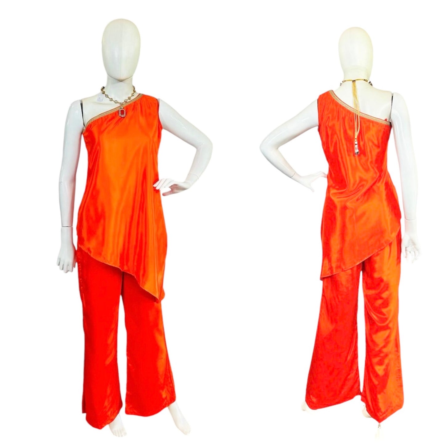 Orange one-shoulder outfit