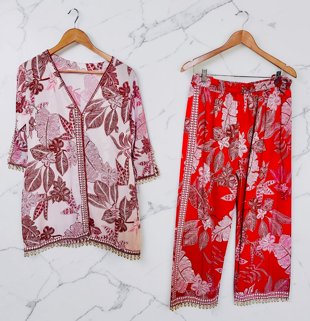 Red printed co-ord set