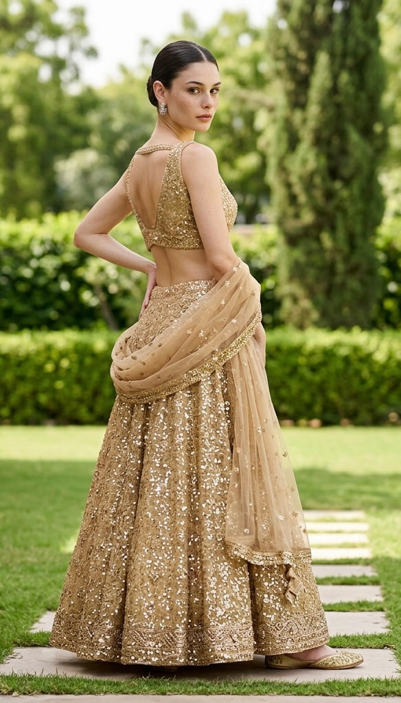 Beige & silver lehenga