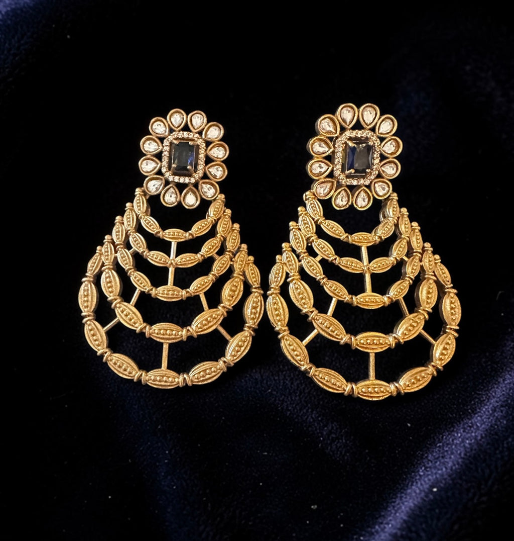 Blue stone gold finish earrings