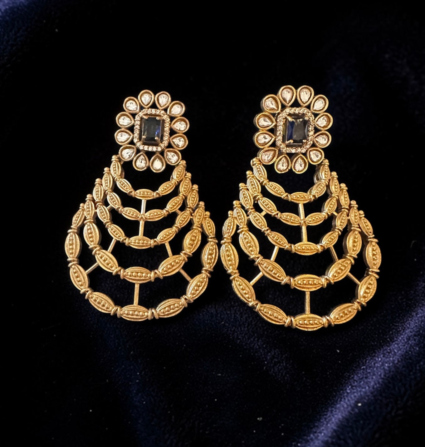 Blue stone gold finish earrings