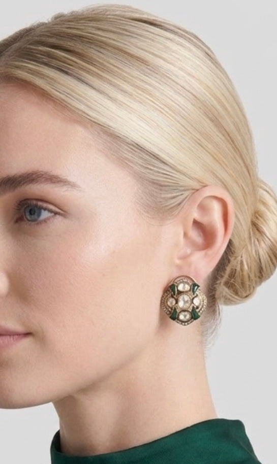 Emerald green Polki studs