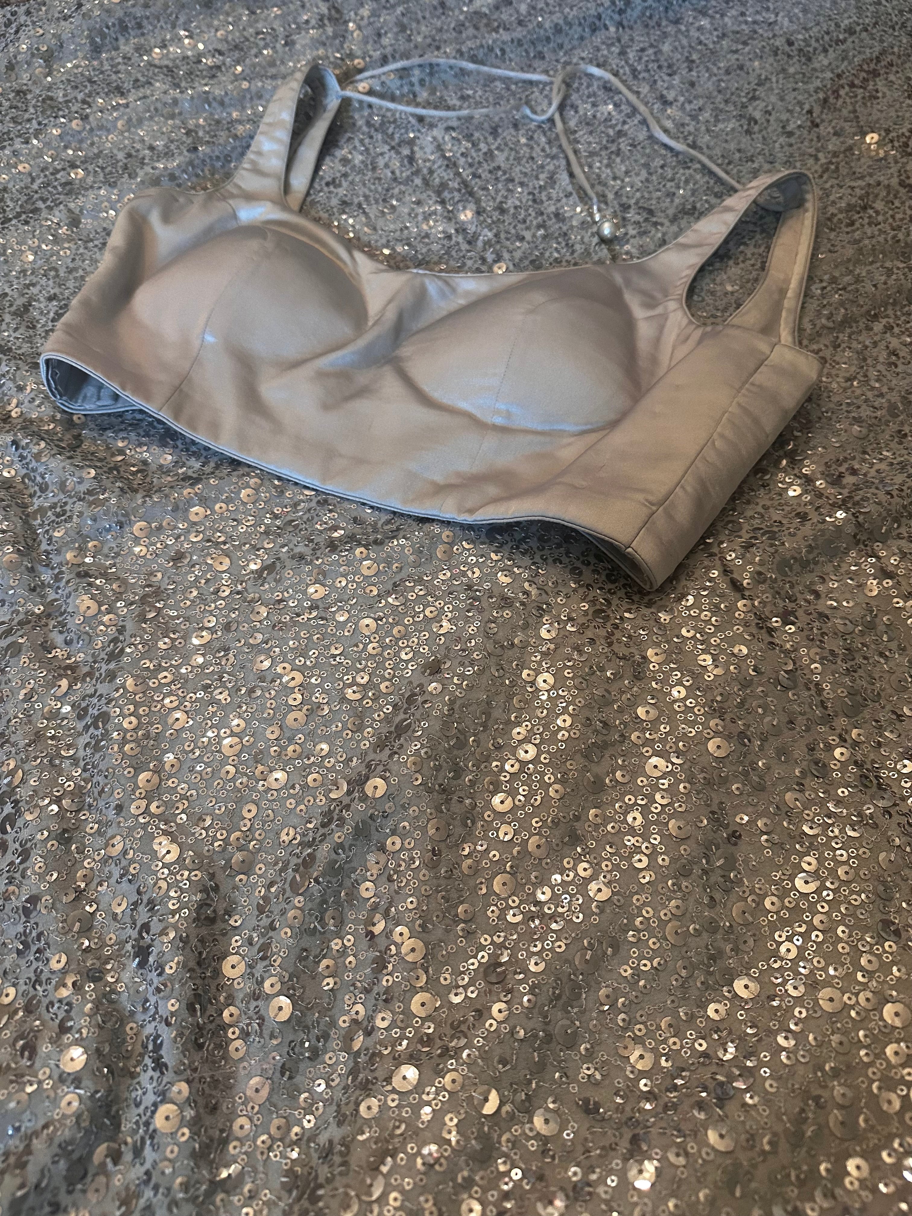 Silver grey sequins saree