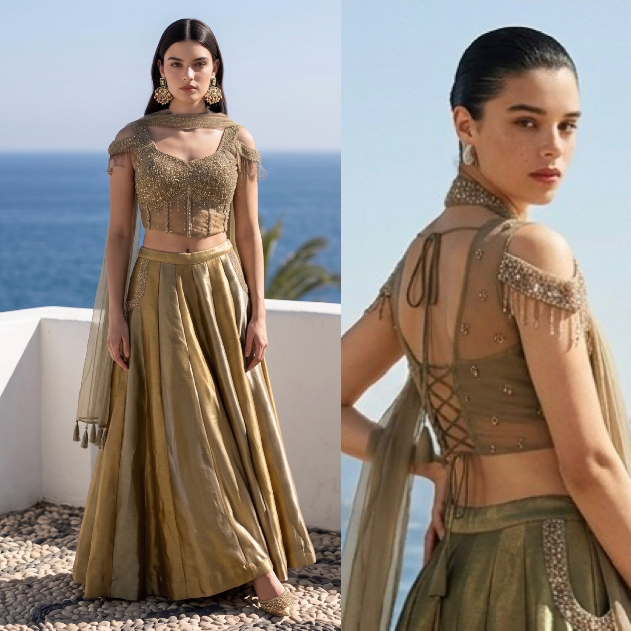 Grey & gold fusion Sharara set