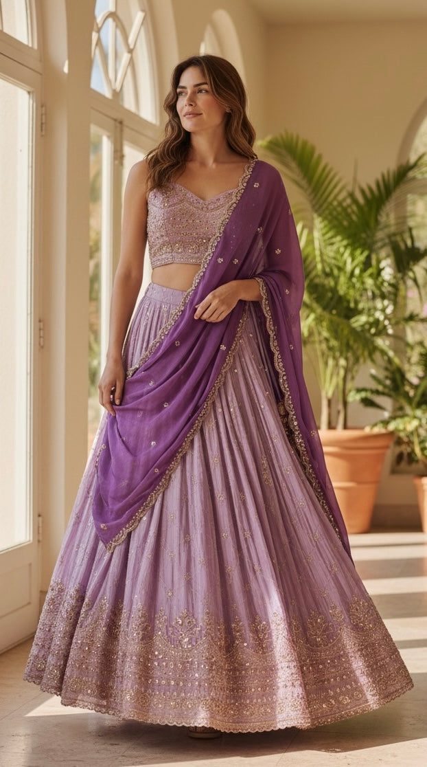Lavender crepe lehenga set