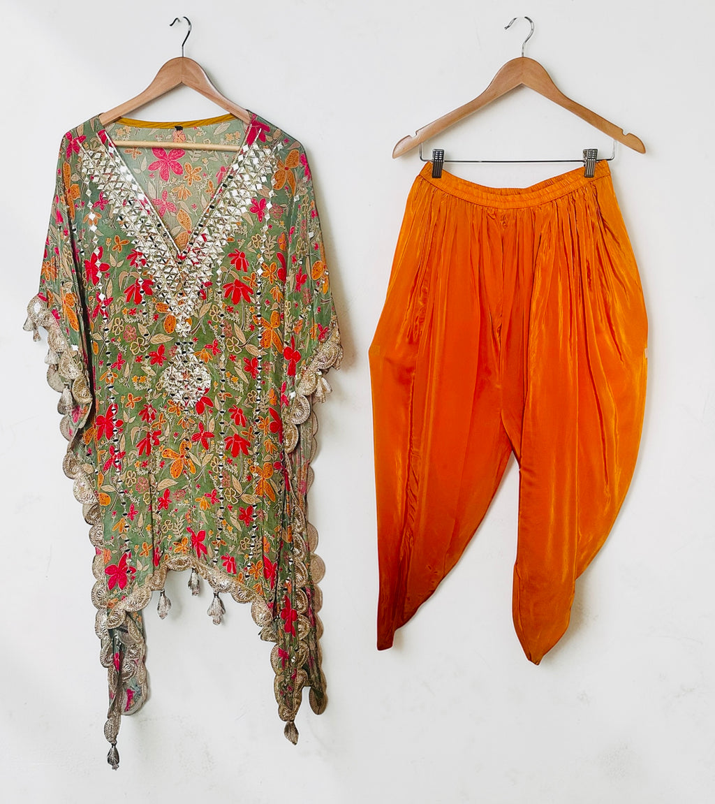 Green printed kaftaan set