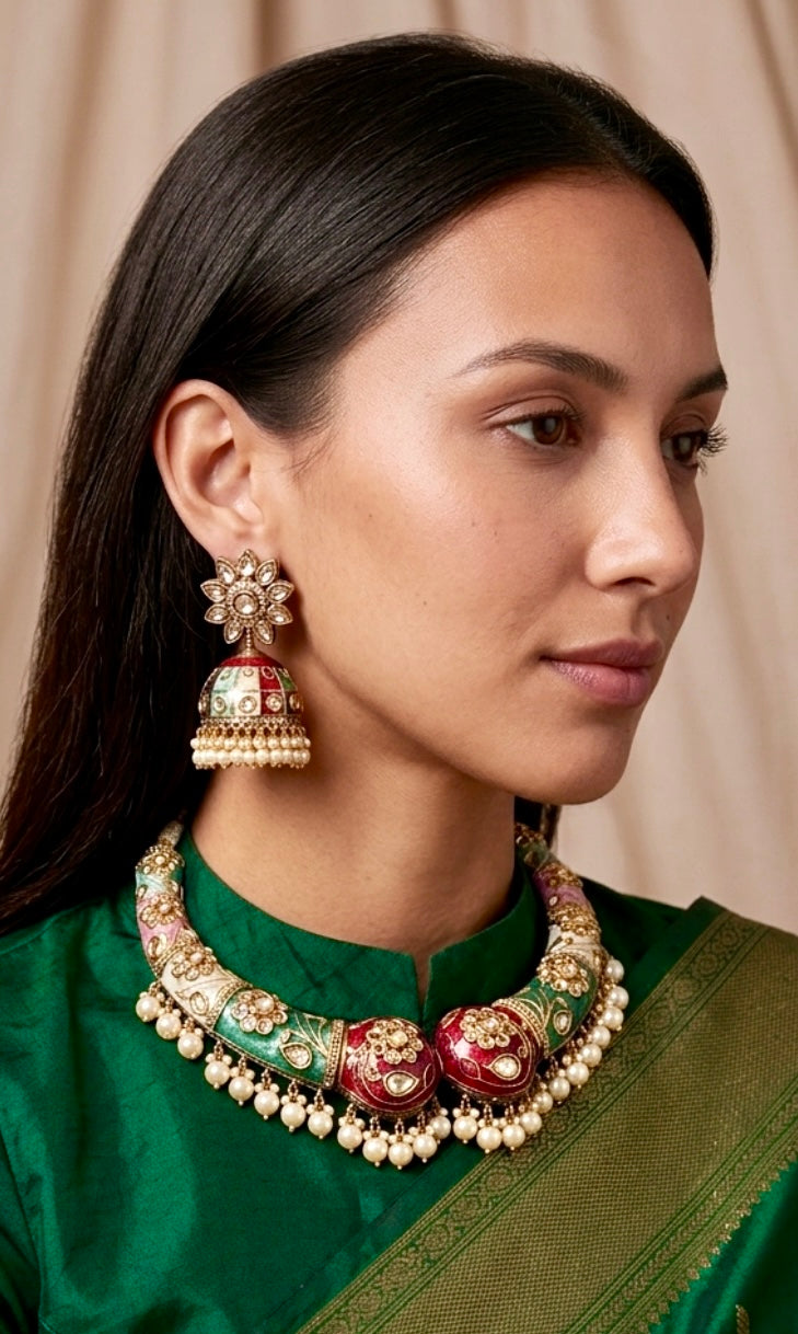 Multi-colored kundan hasli set