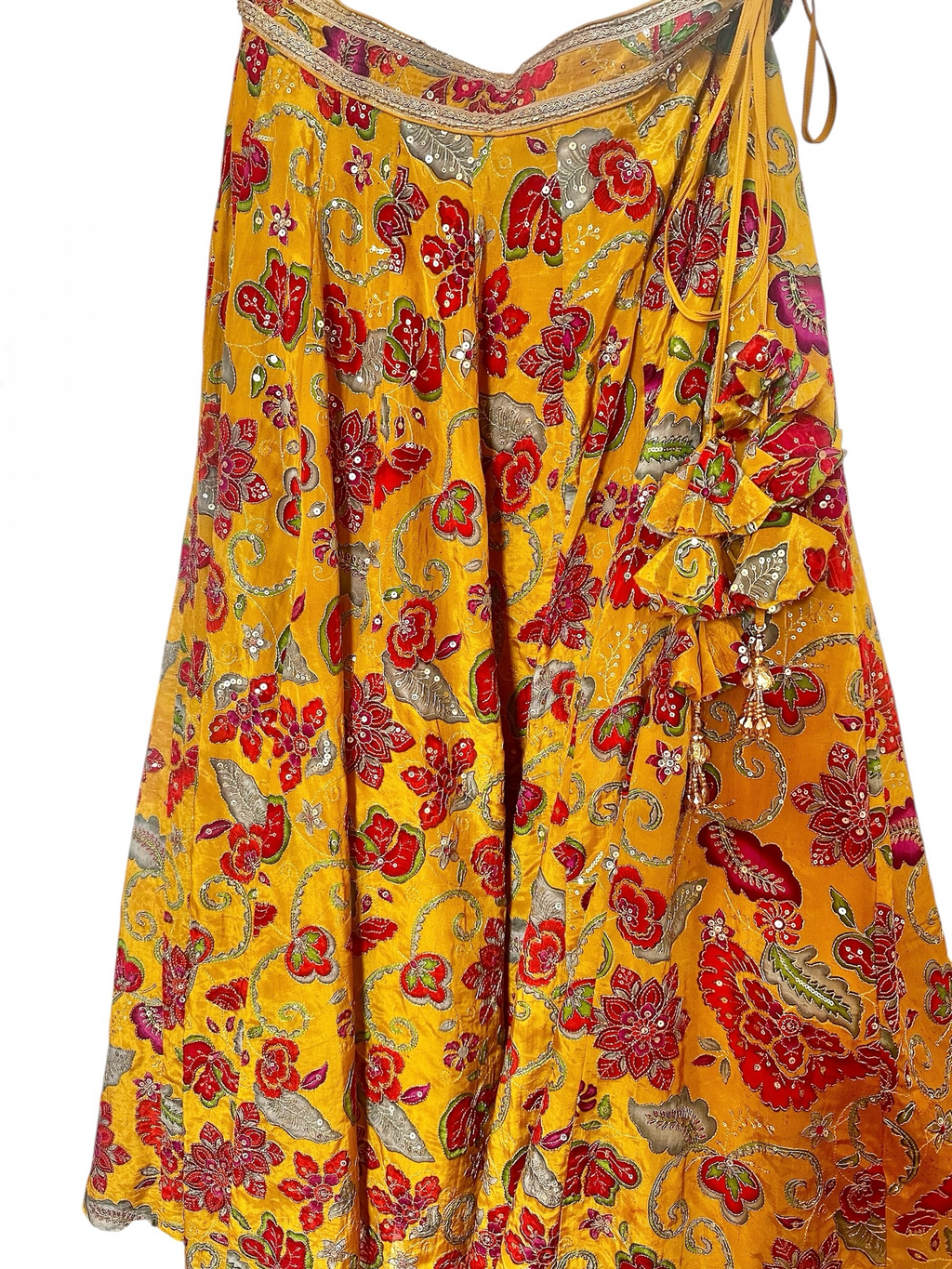 Mustard yellow floral lehenga