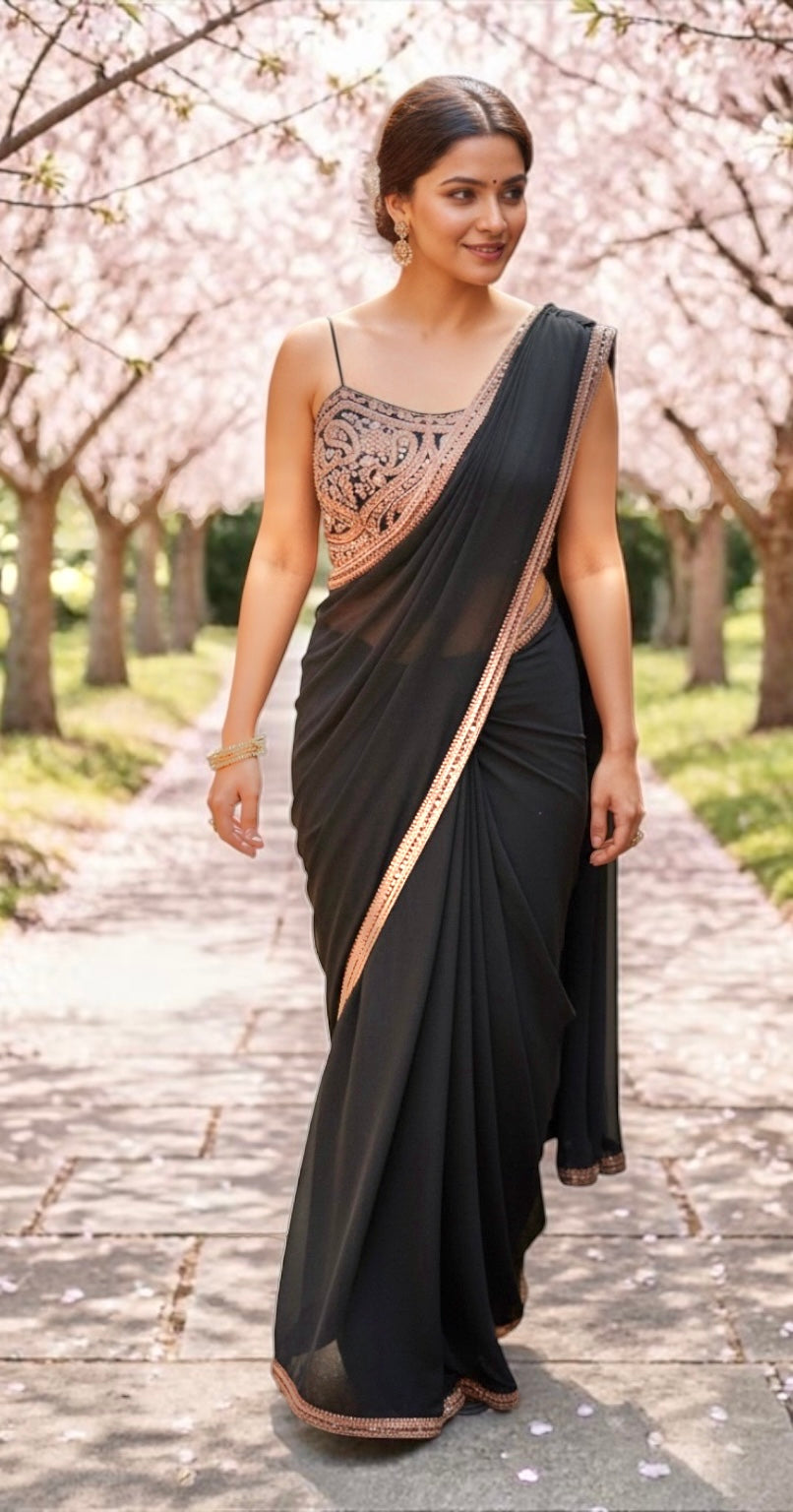 Mehndi green stitched saree