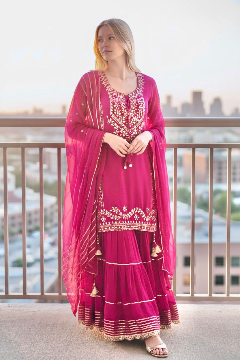 Hot pink Sharara suit