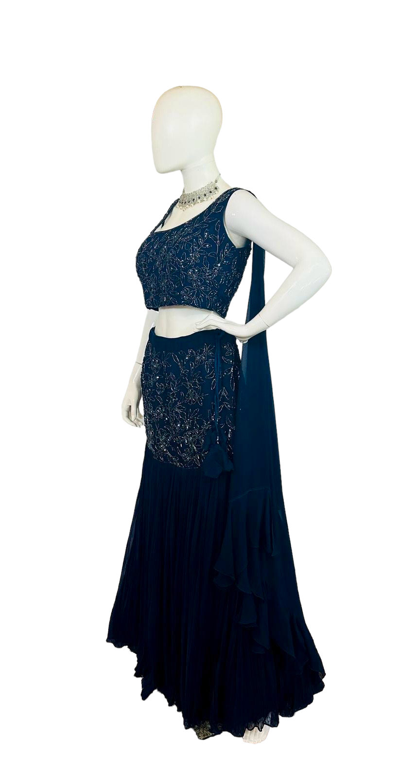 Navy blue fusion lehenga