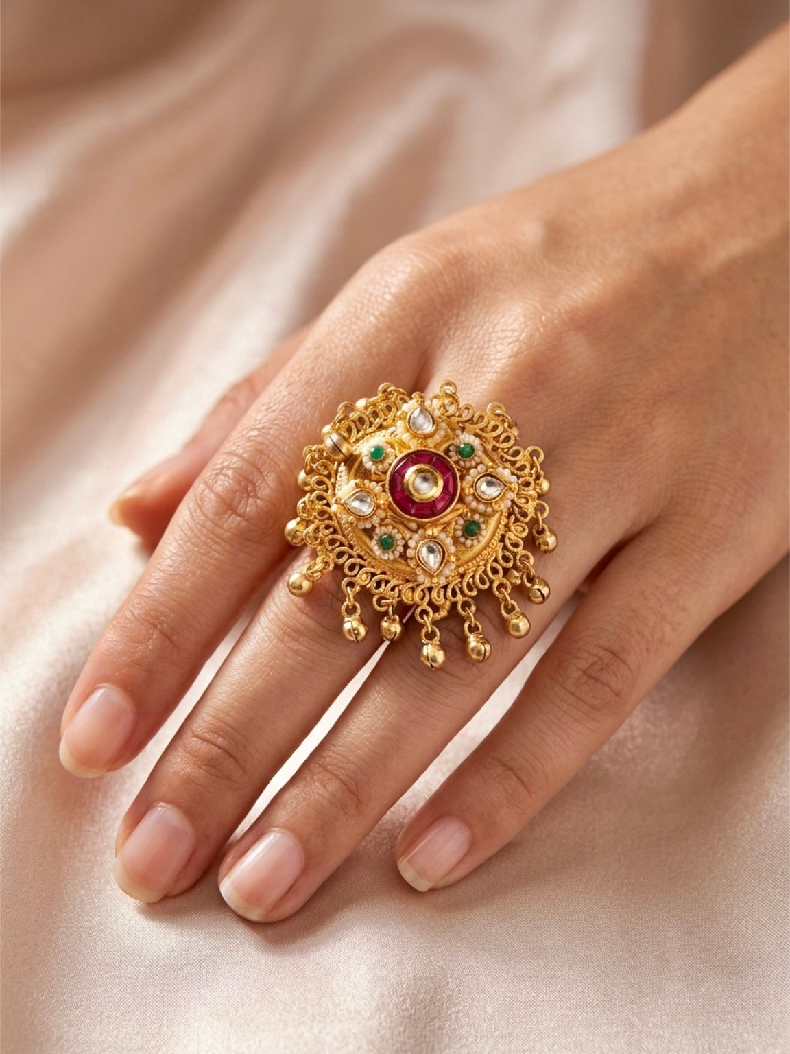 Ruby n emerald ghungroo ring