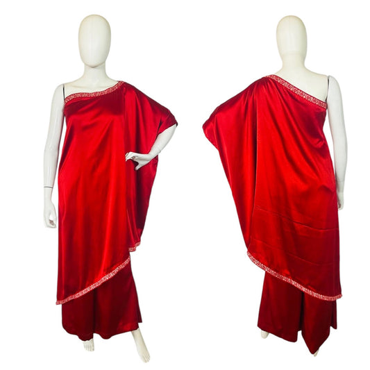 Red one-shoulder outfit