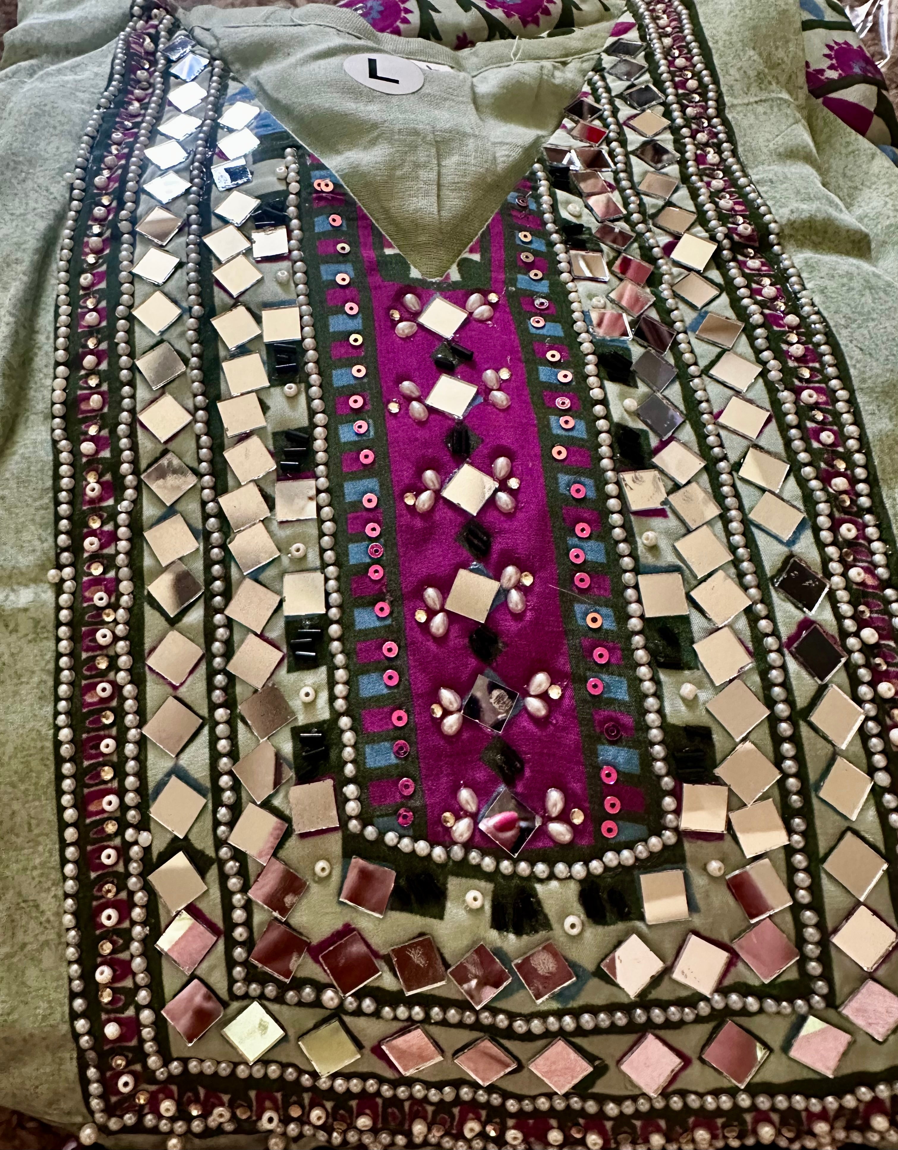 Green printed sharara suit
