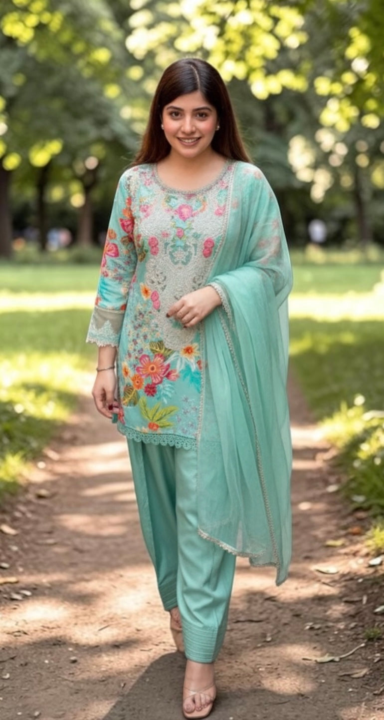 Sea-green farshi salwaar suit