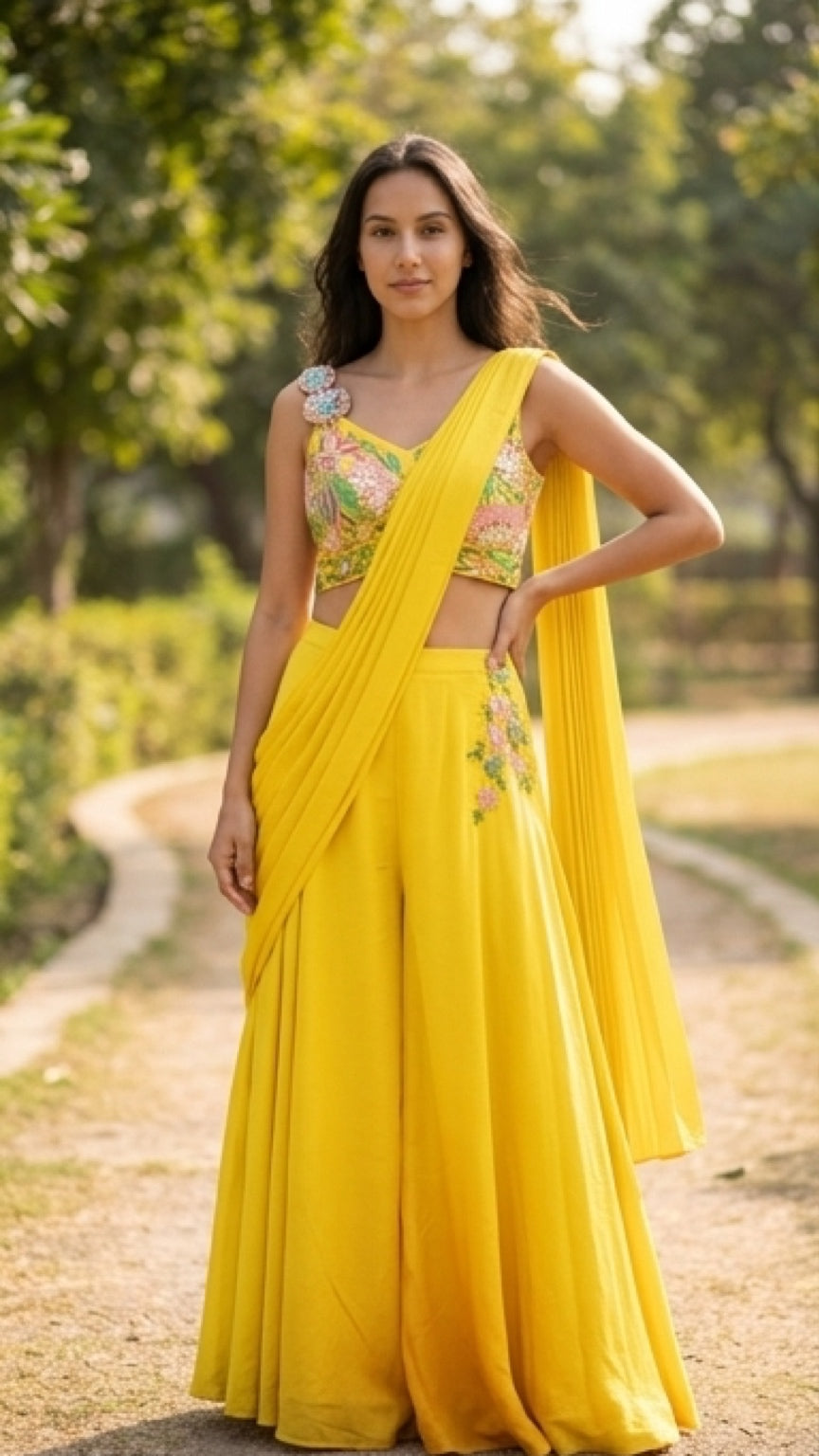 Bright yellow palazzo drape