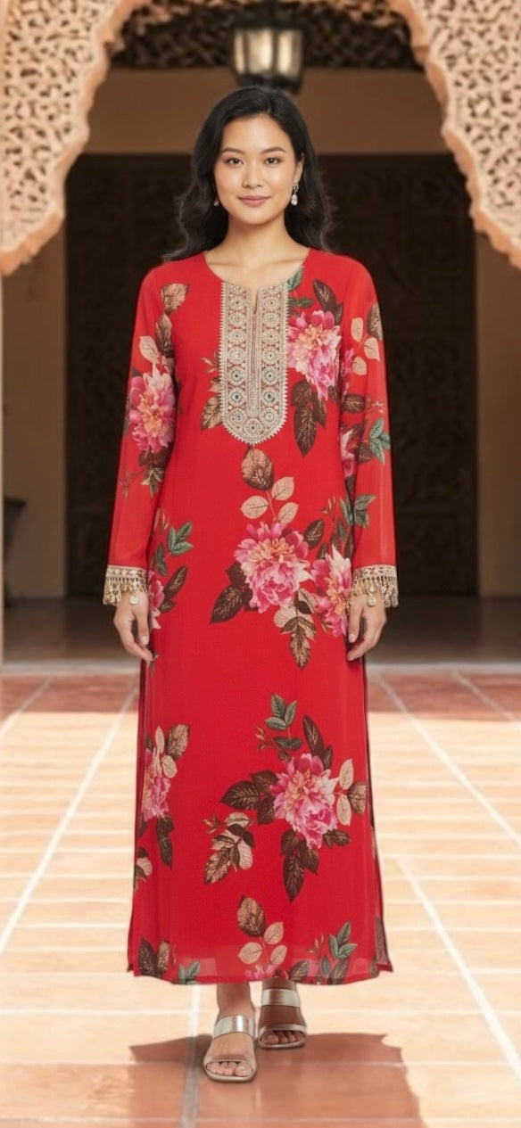 Red Floral printed dress