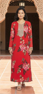Red Floral printed dress