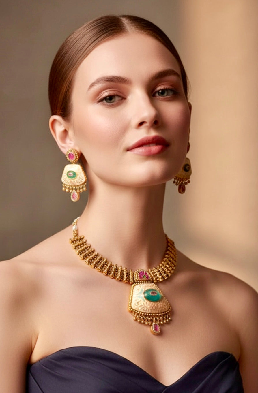 Pink & green pendant set