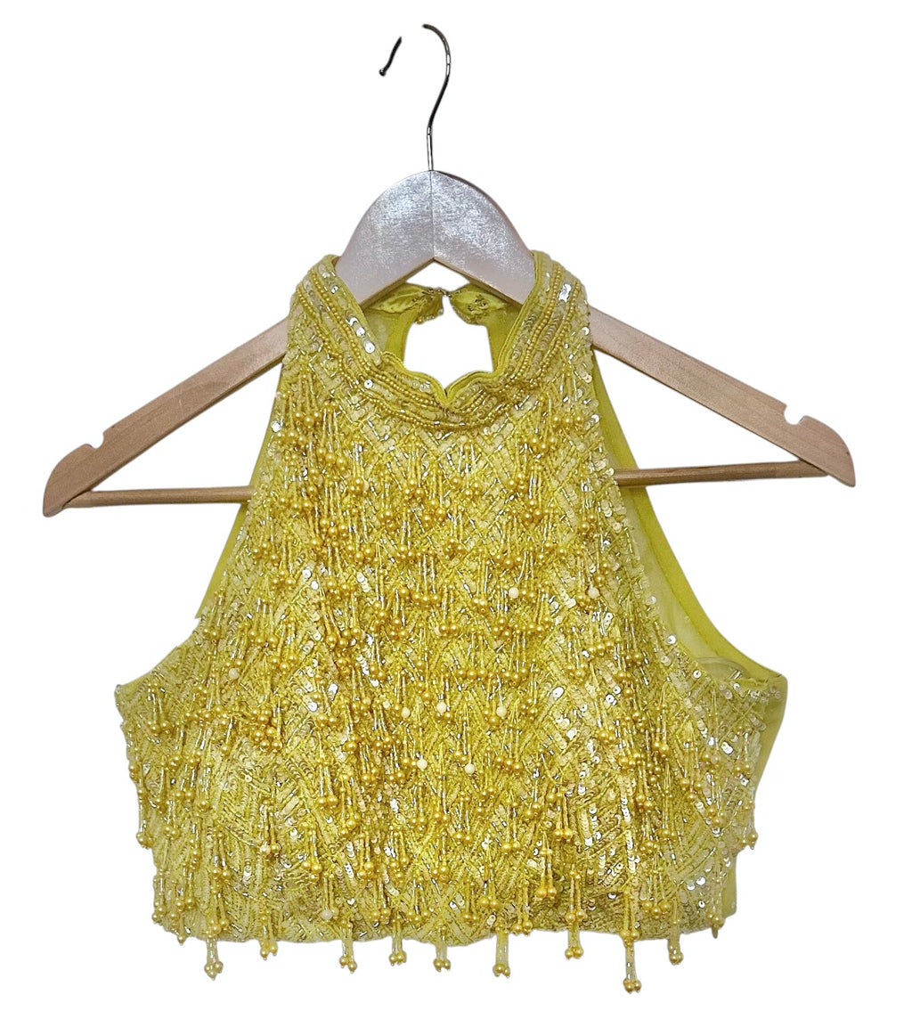 Lime green stitched saree