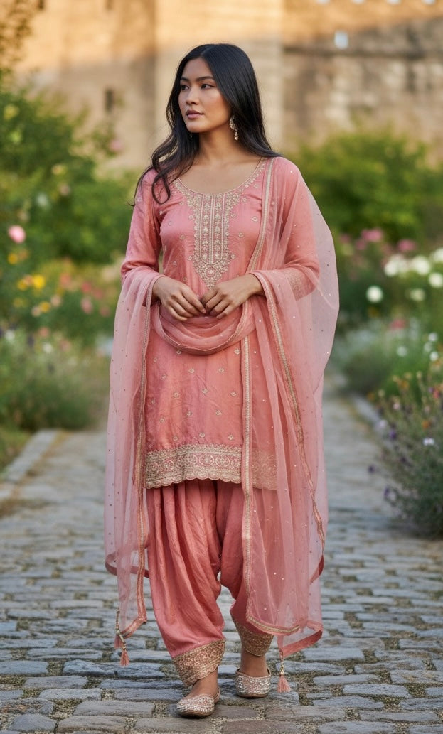 Peachish rust organza suit