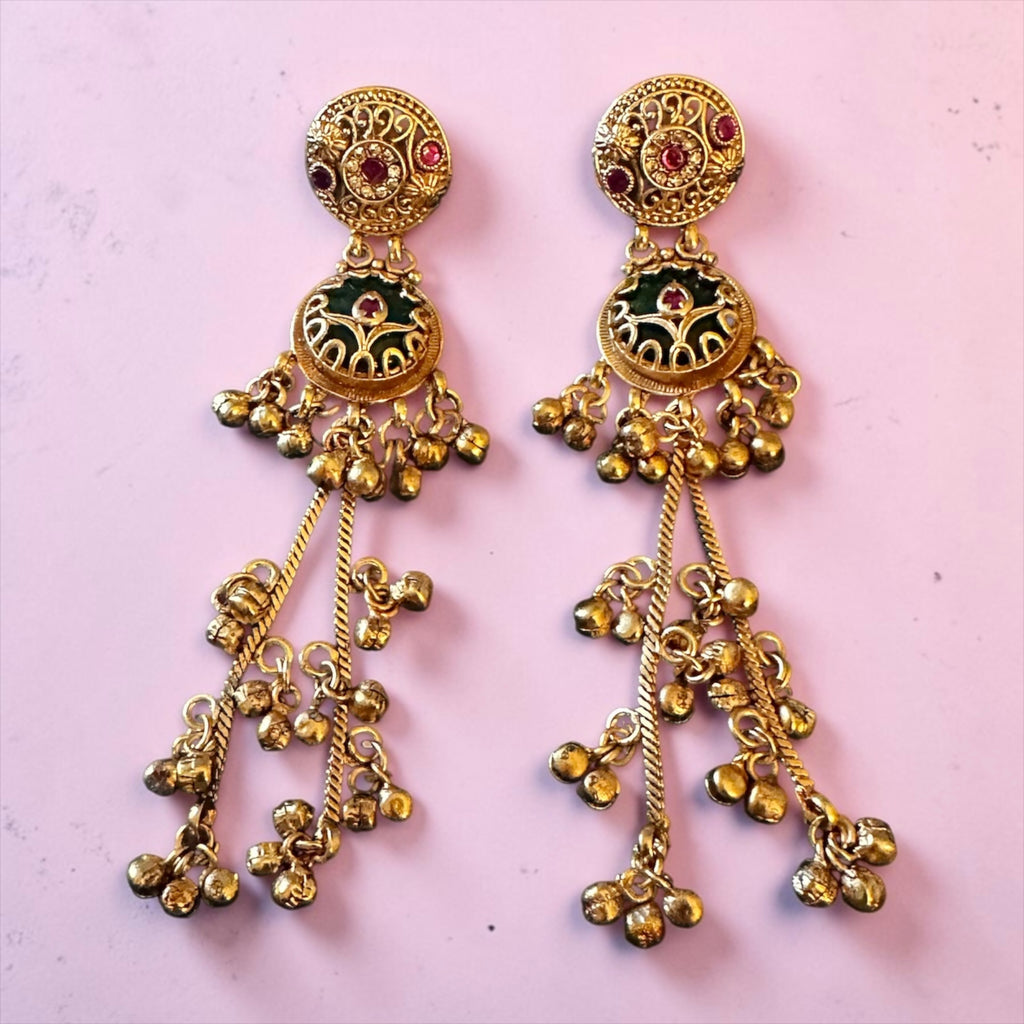 Ruby n black stone Kashmiri earrings