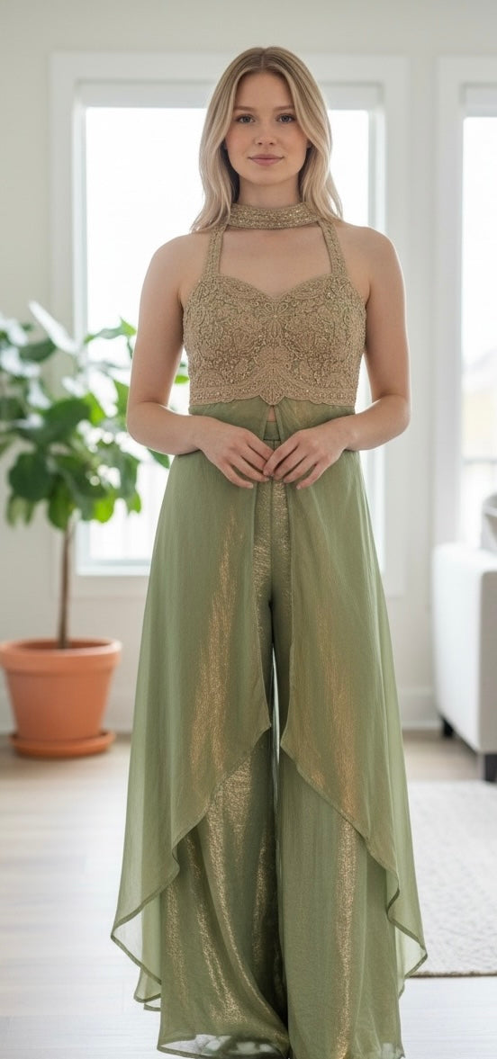 Sage green strappy suit