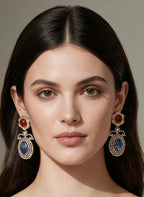 Ruby n blue stone baguette earrings