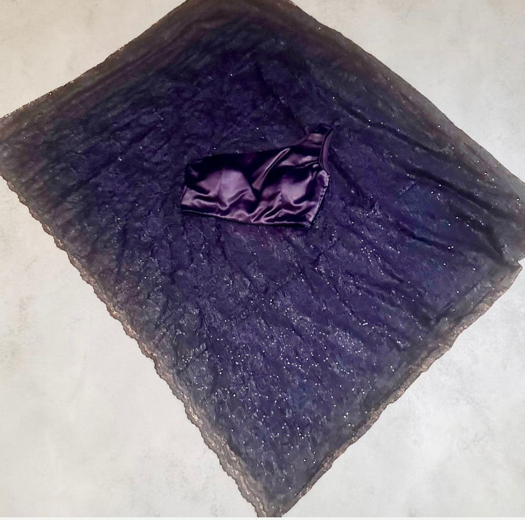 Navy blue chantley lace saree