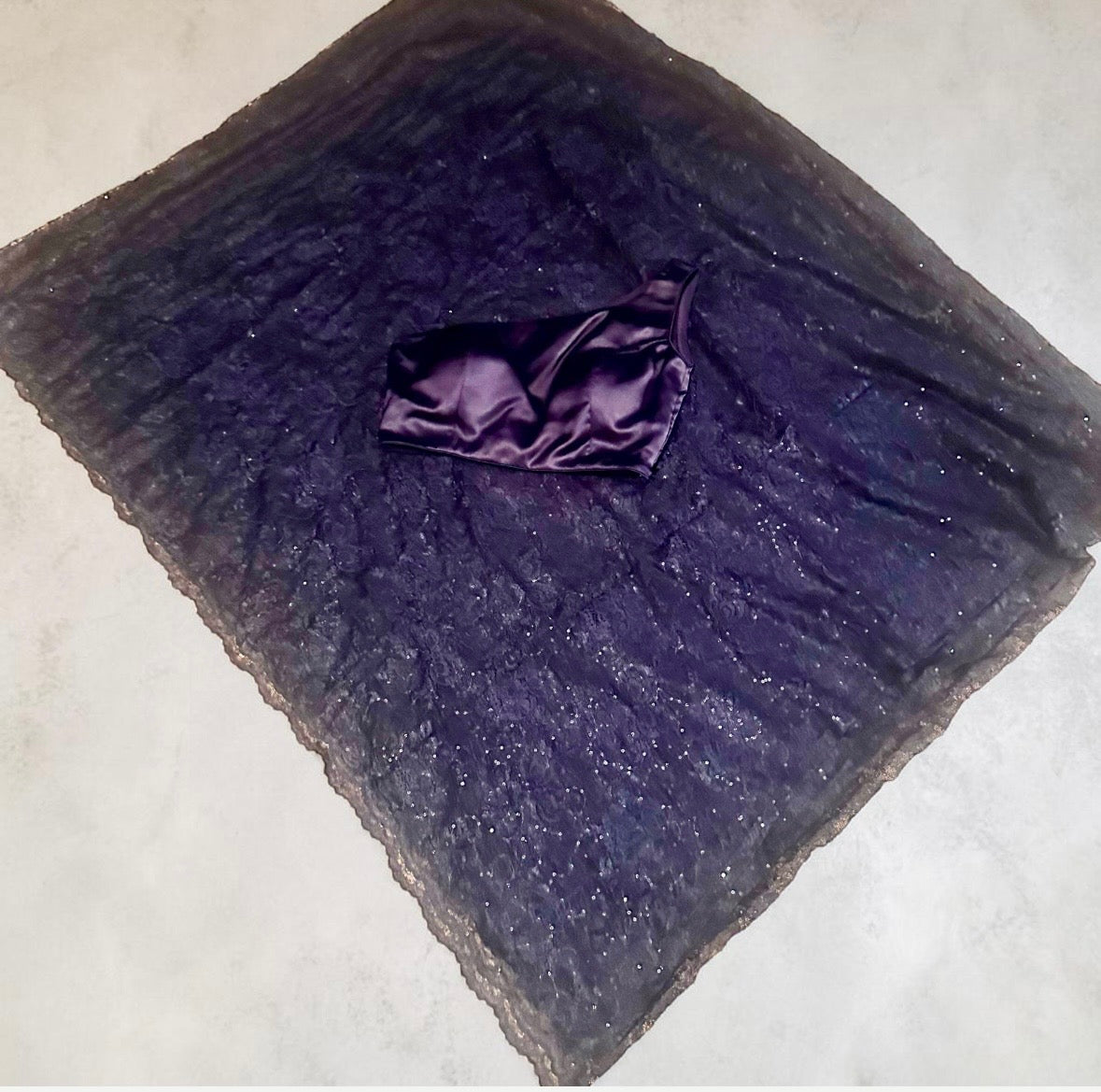Navy blue chantley lace saree