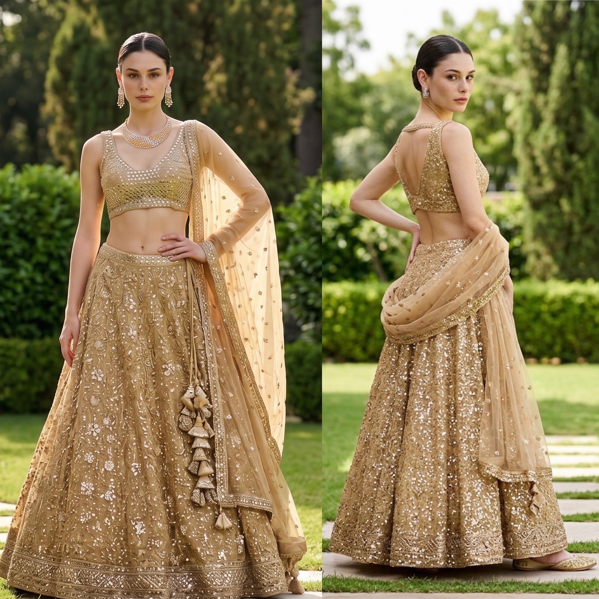Beige & silver lehenga