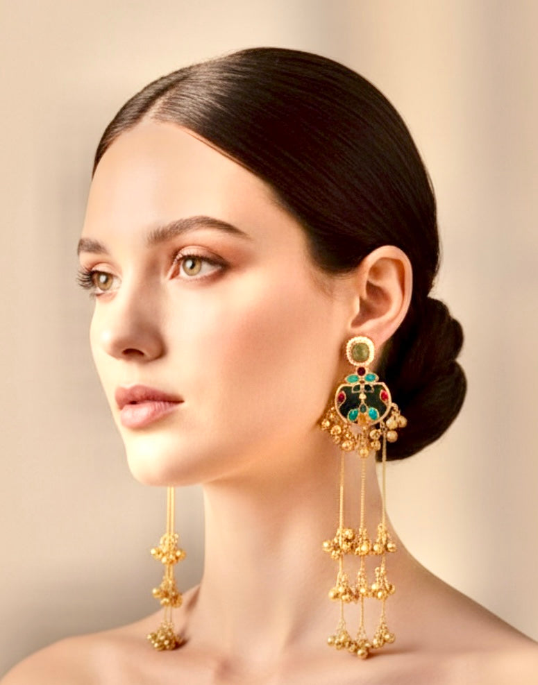 Blue stone ghungroo earrings