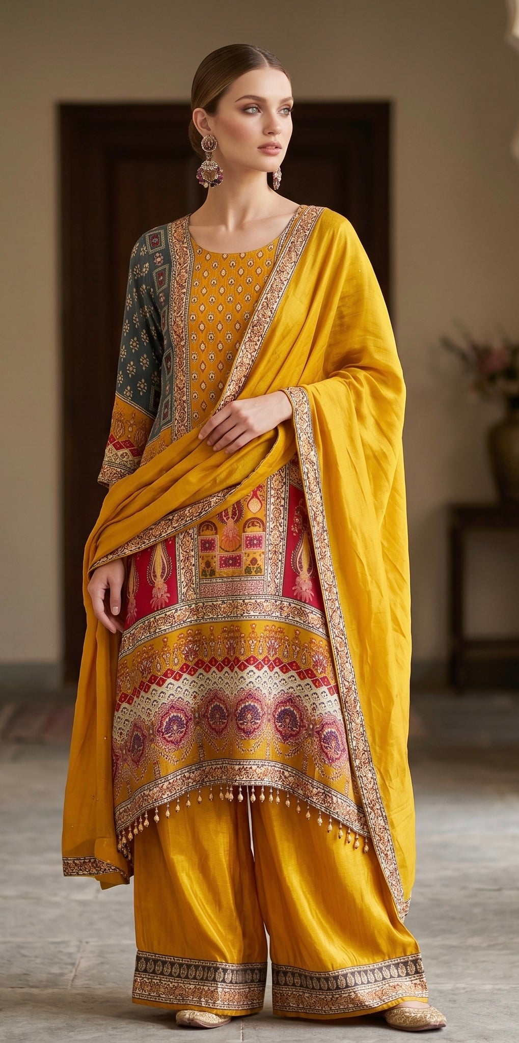 Mustard Yellow printed suit