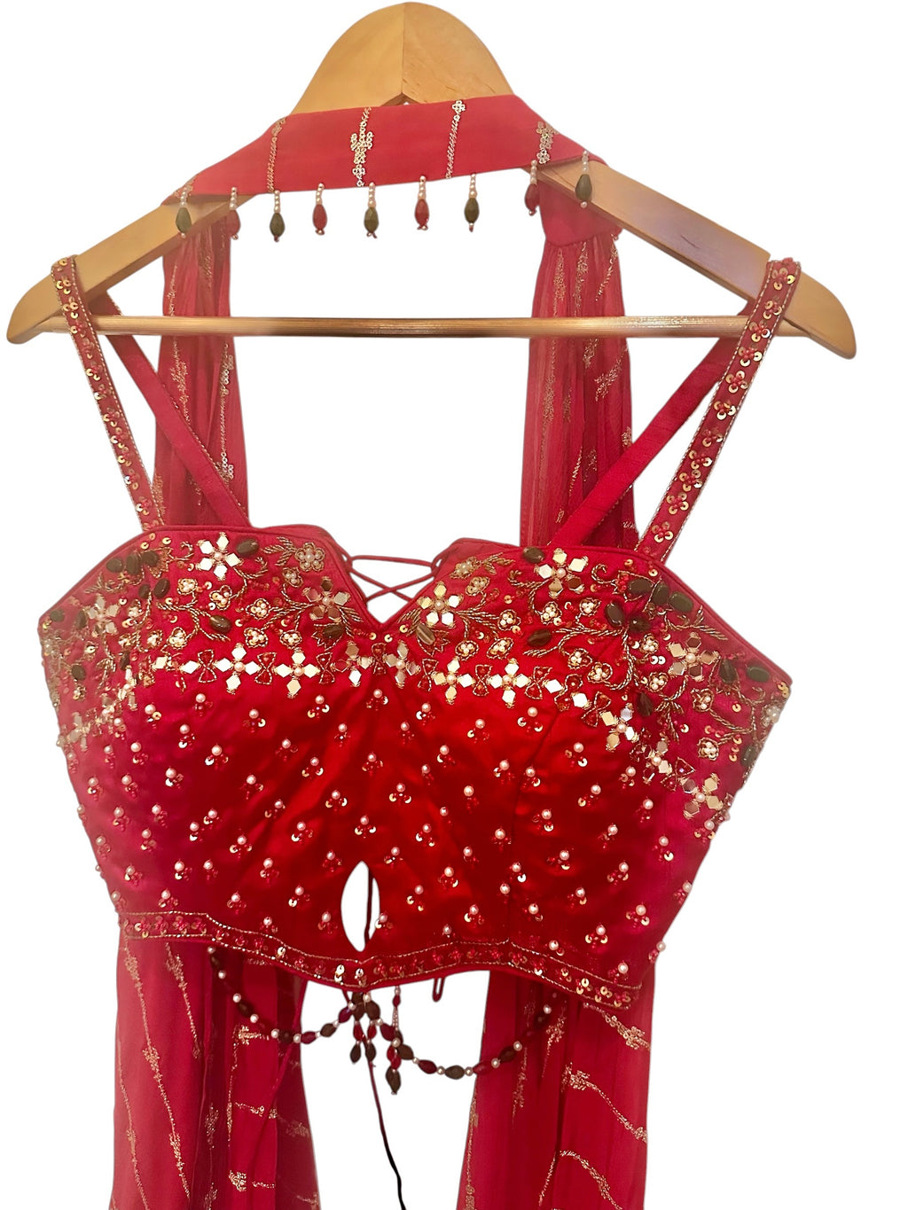 Red corset lehenga set