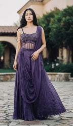 Purple corset lehenga drape