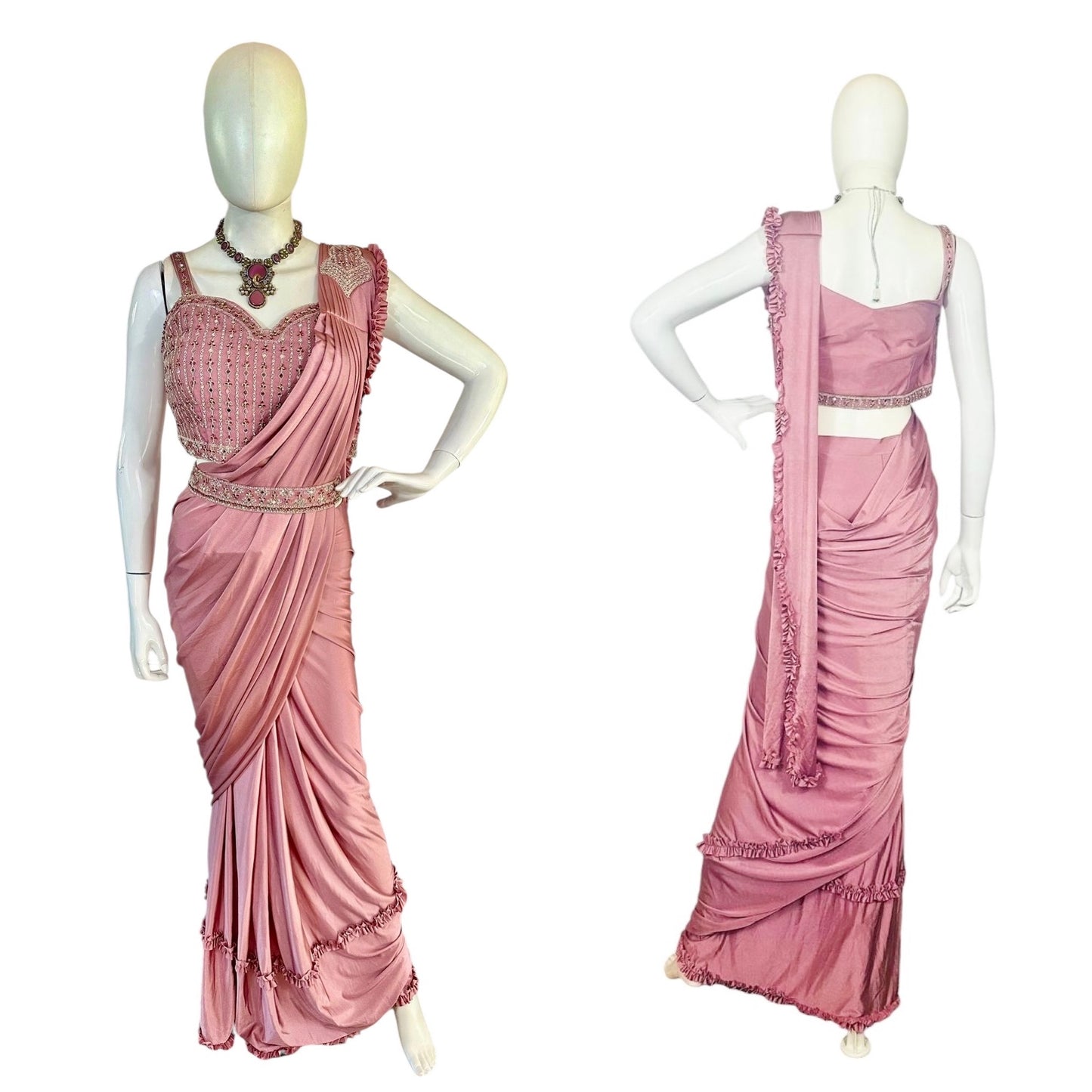 Onion pink stitched saree