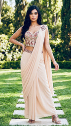 Ivory stitched saree