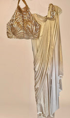 Shimmer gold lycra saree