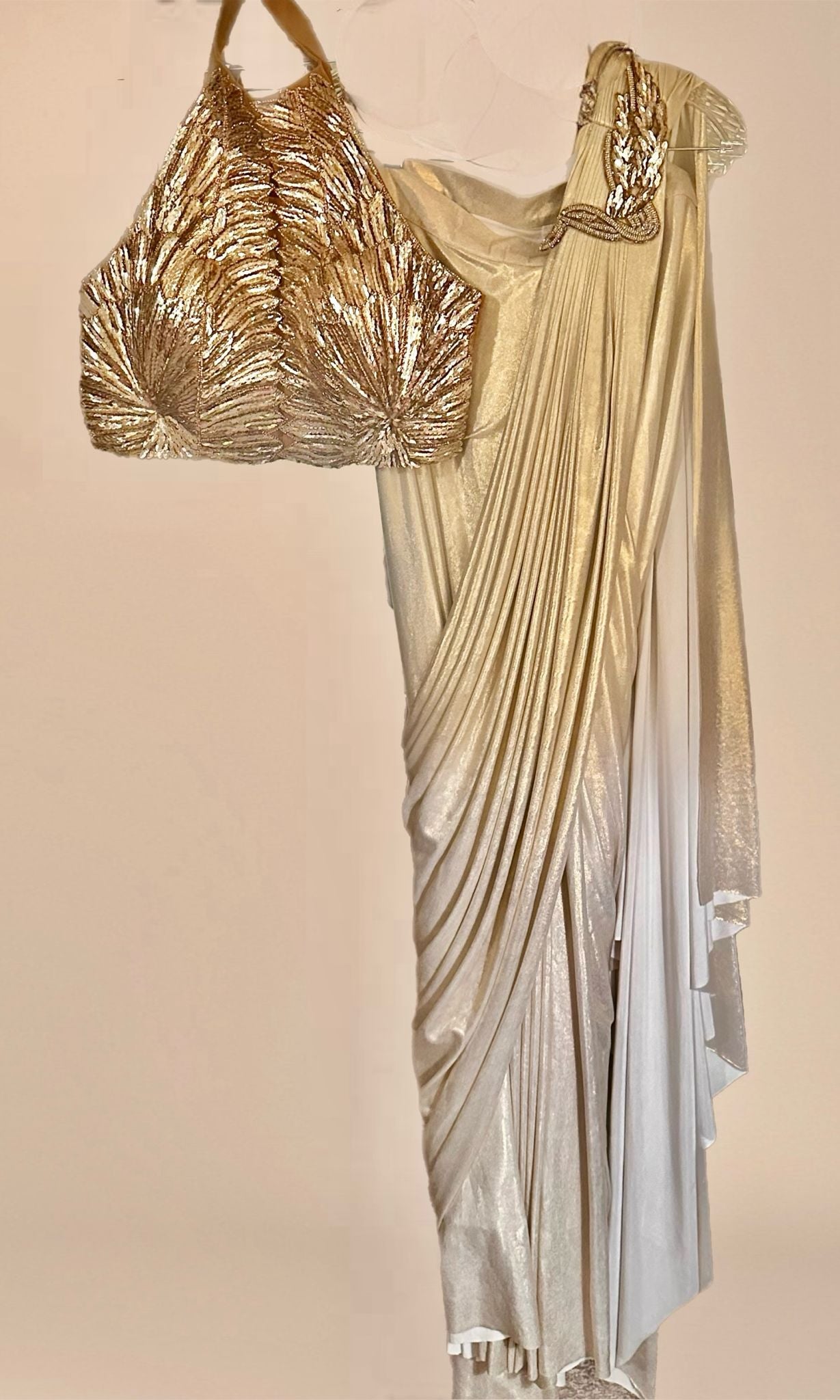 Shimmer gold lycra saree