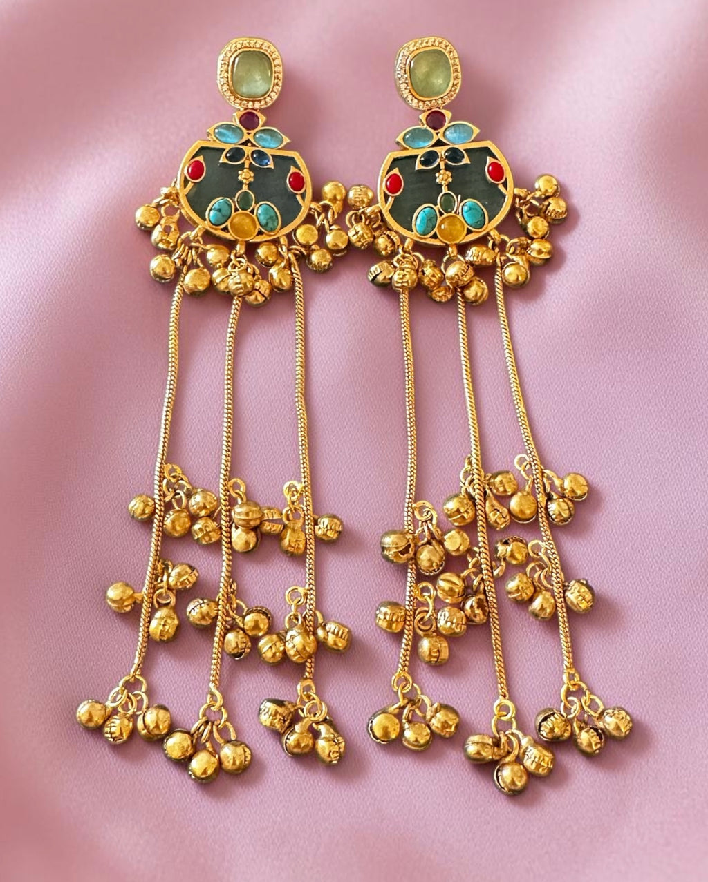 Blue stone ghungroo earrings