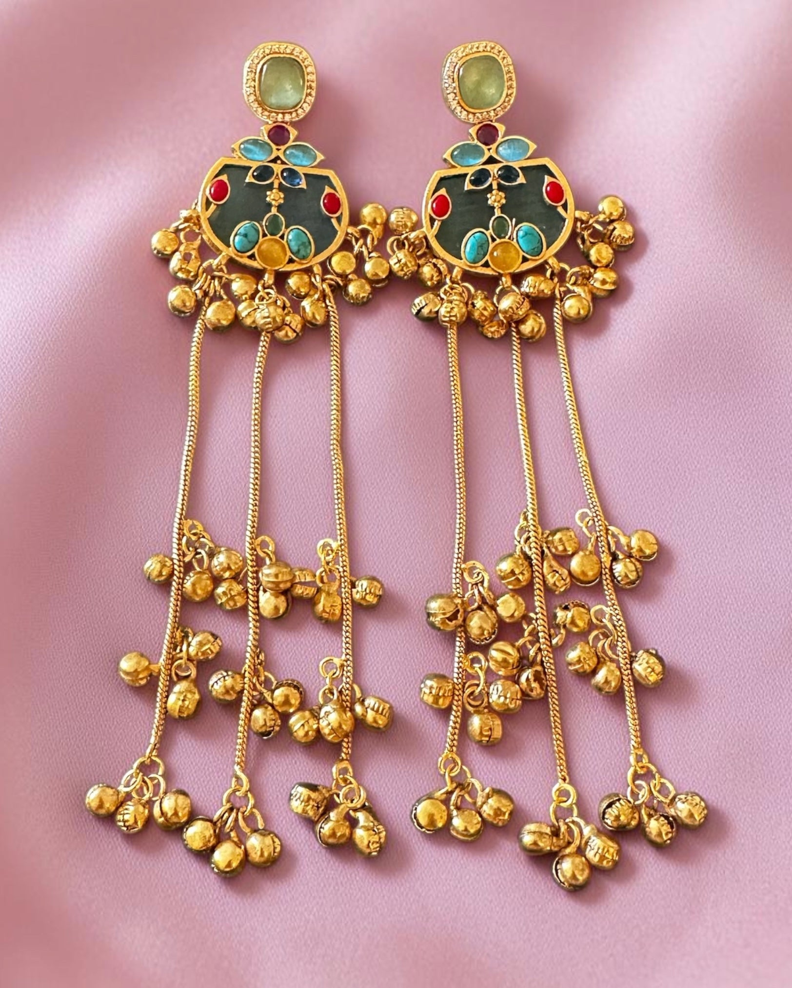 Blue stone ghungroo earrings
