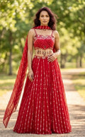 Red corset lehenga set