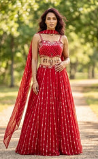 Red corset lehenga set