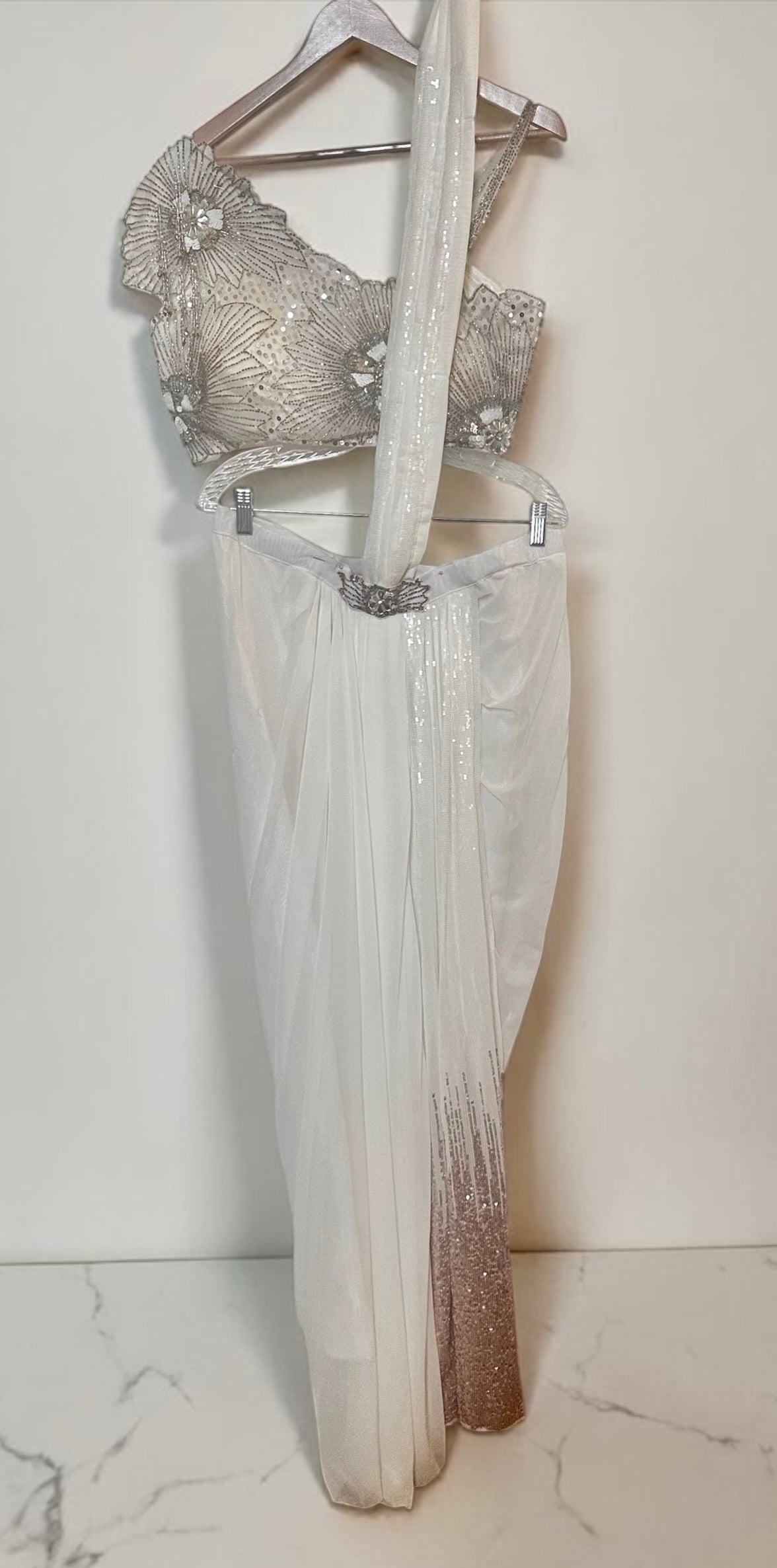 White fusion saree